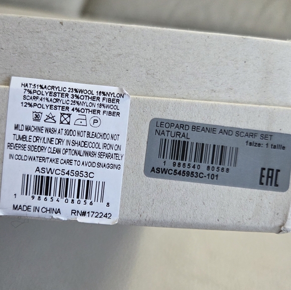 ALLSAINTS Wool Blended Leopard Print Beanie & Scarf Gift Box - Picture 6 of 8